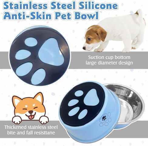 2PCS Stainless Steel Dog Bowls, 27 OZ Non-Slip Puppy Bowls with Suction Cup Silicone Bottom Large Capacity Metal Cat Food and Water Bowls Rubber Base Pet Dish for Small Medium Large Cats Dogs in Saudi Arabia