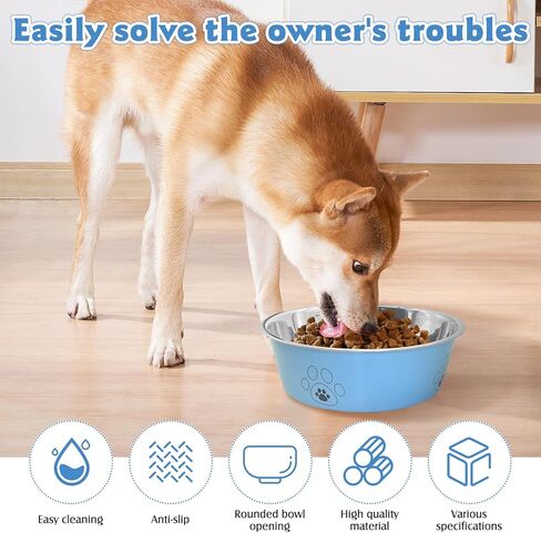 2PCS Stainless Steel Dog Bowls, 27 OZ Non-Slip Puppy Bowls with Suction Cup Silicone Bottom Large Capacity Metal Cat Food and Water Bowls Rubber Base Pet Dish for Small Medium Large Cats Dogs in Saudi Arabia