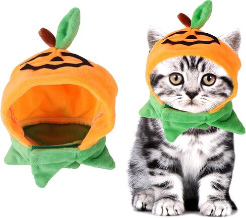 Cat Halloween Pumpkin Costume Dog, Adjustable Orange Pet Leaves Pumpkin Cap for Halloween Cosplay Costume Puppy Kitten Party Dress Up for Puppy Kitty Halloween Cosplay Costume in Saudi Arabia