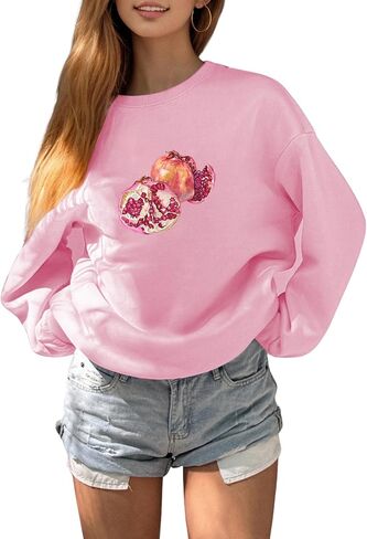 GORGLITTER Women's Cherry Bow Sweatshirt Crewneck Long Sleeve Cute Oversized Pullover Top Fall Fashion Fall Fashion in Saudi Arabia