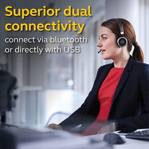 سماعة رأس ستيريو لاسلكية Jabra Evolve 65 UC - تتضمن محول Link 370 USB - سماعة رأس بلوتوث مع أداء لاسلكي رائد في الصناعة، وإلغاء الضوضاء السلبية (متجددة) in Saudi Arabia
