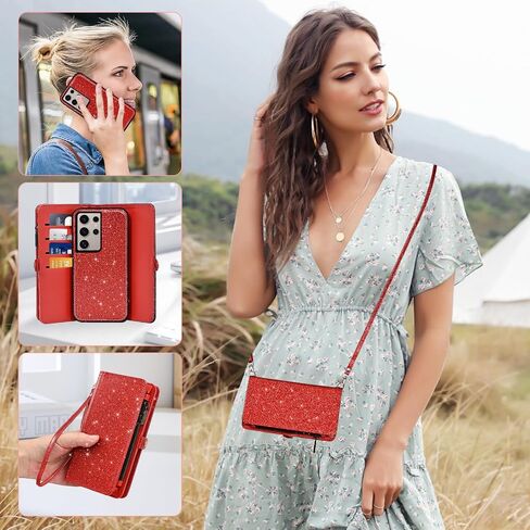 Asuwish Phone Case for Samsung Galaxy S24 Ultra 5G Zipper Wallet Detachable Cell Cover with Tempered Glass Screen Protector Wrist Strap Flip Card Holder Slot S24Ultra 24S S 24 24Ultra Women Rosegold in Saudi Arabia