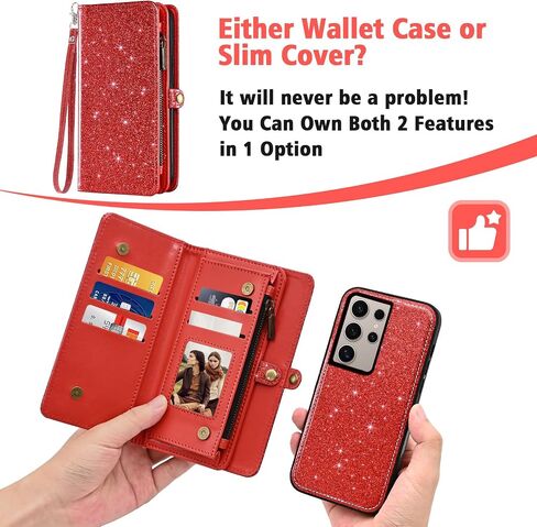 Asuwish Phone Case for Samsung Galaxy S24 Ultra 5G Zipper Wallet Detachable Cell Cover with Tempered Glass Screen Protector Wrist Strap Flip Card Holder Slot S24Ultra 24S S 24 24Ultra Women Rosegold in Saudi Arabia