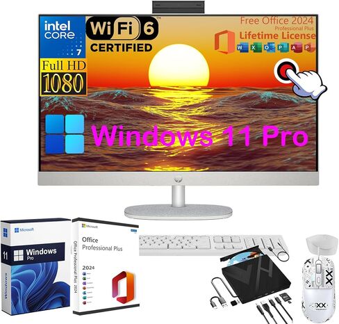 HP 27" All-in-One Touchscreen Desktop - with Microsoft Office Lifetime License, Intel 12-Core Ultra 7 155U CPU, 64GB DDR5 RAM, 4TB SSD, Three-Sided Micro-Edge Display, WiFi 6, HD Webcam, Win11 Pro in Saudi Arabia
