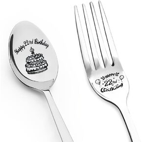 Happy 10th Birthday Gift for Daughter Son Spoon Fork Set for Brother Sister 10 Yrs Old Birthday Gifts for Friends Engraved Fork Spoon for Boys Girls 10 Year Old Birthday Presents for Grandkids