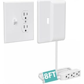Sleek Socket Outlet & Plug Concealer for Wall Outlet with Cord Concealer Kit, 8-Foot Flat Extension Cord with 3 Outlets Power Strip, Ideal for Home Offices