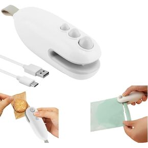 مانع تسرب الأكياس الصغيرة، 2 في 1 مانع تسرب الحرارة مع قطاعة، مانع تسرب الأكياس المحمولة القابلة لإعادة الشحن عبر USB مع سدادة حرارية مغناطيسية محمولة، أداة مطبخ للحفاظ على الطعام طازجًا والوجبات الخفيفة مقرمشة in Kuwait