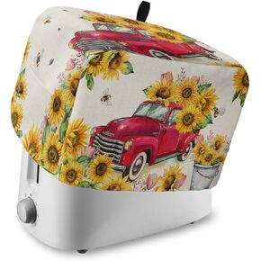 Toaster Cover 2 Slice, Red Truck with Sunflowers Vintage Country Style Bread Maker Cover Toaster Dust Cover with Pockets, Dust-Proof Cover for Kitchen Small Appliance 12x7.5x8in