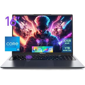 Laptop Computer for School & Office, 16 inch Laptops, Core i5 CPU, Iris Plus Graphics, 32GB RAM & 1TB SSD, 100% sRGB 1920x1200p IPS FHD 16:10 Display, LAN, WiFi, Bluetooth