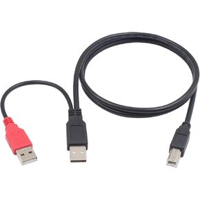 Duttek USB2.0 to USB B Cable, Dual USB 2.0 Male to Standard USB B Male Y Splitter Cable Support Power Charge and Data Transfer for Printer, Scanner, External Hard Disk Drive Cable, 80/20cm