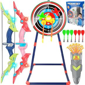 2 Pack Bow and Arrow Set for Kids 8-12 Year Old, LED Light Up Archery Toy with 20 Suction Cup Arrows 6 Magnetic Darts and Standing Target, Indoor Outdoor Activity Toys for Ages 4-6 8-13 Boys Girls