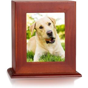 Pet Urn Dog Ashes Box with Photo Frame, Brown Wooden Cat Urns for Ashes, Cremation Urn with Ashes Bag, Loss Pet Memorial Remembrance Gift