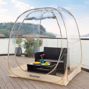 Alvantor Pop Up Bubble Tent - 12’ x 12’ Instant Igloo Tent - 8-10 Person Screen House for Patios - Weather Proof Pod - Cold Protection Camping Tent - Beige