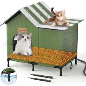 Outdoor Heated Cat House - Large Outdoor cat House Weatherproof for Winter, with Heater for Cat,Easy to Assemble