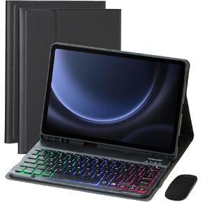 Keyboard Case for Samsung Galaxy Tab S9 FE 10.9 Inch/Galaxy Tab S9 11 Inch 2023, Detachable Wireless Backlit Keyboard with Mouse, Lightweight Folio Stand Cover with Pen Holder,Purple