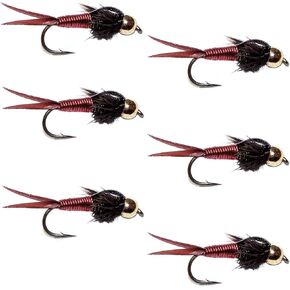 The Fly Fishing Place Bead Head Red Copper John Nymph Fly Fishing Flies - Set of 6 Flies Hook Size 12