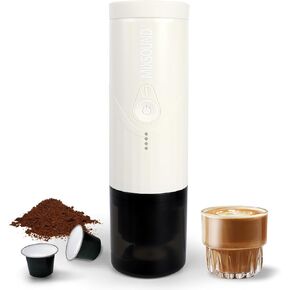 Portable Espresso Machine, Electric Travel Coffee Maker for Camping, Car Coffee Maker Self-Heating with USB-C, Compatible with Ground Coffee & NS Capsule for RV, Hiking, Office