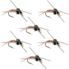 The Fly Fishing Place Tungsten Bead Head Rubber Legs Copper John Nymph Fly Fishing Flies - Set of 6 Flies Hook Size 12