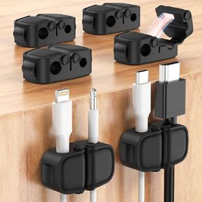 6 Pack 12-Slot Magnetic Cable Clips Cord Organizer [NO.1 Silicone Protection & 1s Lock] Cable Holder Clips [Cable Smooth Adjustable] Adhesive Wire Keeper for Nightstand Desktop Wall Car Home Office ﻿