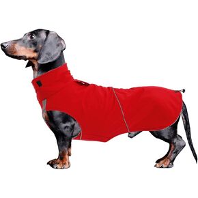 Dachshund Coats, Sausage Coat, Suitable for Dachshunds Corgi Weiner, Dog Winter Coat Water Resistant with Padded Fleece, Reflective Stripe - Red - M