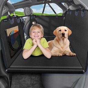 URPOWER PU Leather Back Seat Extender for Dogs, Hard Bottom Dog Car Seat Cover Waterproof Dog Car Hammock Anti-Scratch Dog Car Bed Pet Backseat Protector with Mesh Window for Car, SUV & Small Truck