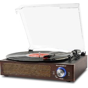 Vinyl Record Player Turntable with Built-in Bluetooth Receiver Wireless Playback, Headphone & Home Decoration, Speakers Belt-Driven, Turntable (Wooden)