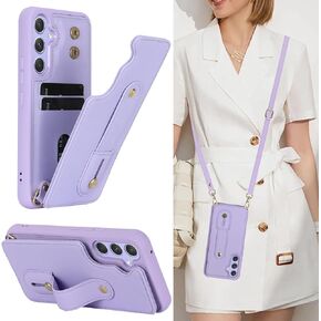 Crossbody Wallet Case for Samsung Galaxy S24 Ultra, RFID Blocking PU Leather Lanyard with Card Slots Holder Wrist Strap Kickstand Cover for Women Case for Samsung S24 Ultra.Removable Black in Kuwait