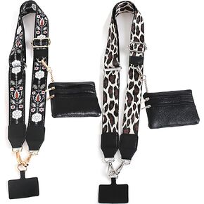 2PCS Clip and Go Strap for Phone, Phone Strap Crossbody with Leather Wallet, Adjustable Cell Phone Lanyard