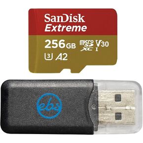 Sandisk Extreme MicroSD 256GB Memory Card for Tablets Compatible with Samsung Galaxy Tab S9 FE and FE+ (SDSQXAV-256G-GN6MN) U3 V30 Bundle with 1 Everything But Stromboli SD & MicroSDXC Card Reader