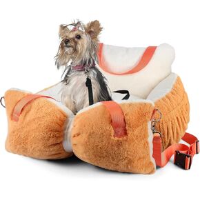 Fuzzy Dog Bed Car Seat for Small Dog, Easy to Carry Dog Beds with Handles for Small Pets up to 25lbs, Plush Cute Cat Beds for Indoor Cats, Washable Dog Bed with Removable Water Resistant Lining Cover