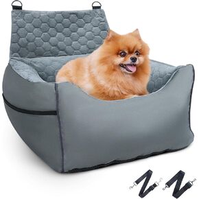 INFANZIA Foam Dog Car Booster Seat for Small Medium Dogs, Detachable Pet Car Seats with Storage Pockets for Pets Under 30Lbs, Washable Soft Elevated Dog Car Bed for Front & Back Seats(20IN, Grey)