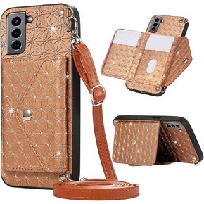 Phone Case for Samsung Galaxy S22 5G Wallet Cover with Crossbody Shoulder Strap Stand Leather Magnetic Card Holder Credit Pocket Cell Accessories S 22 22S 4G G5 6.1 inch Girls Women Men White
