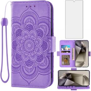 حافظة هاتف Asuwish لهاتف Samsung Galaxy S24 Ultra 5G مع واقي شاشة من الزجاج المقسى وحامل بطاقة الائتمان القابل للطي وحامل ملحقات الخلية S24Ultra 24S S 24 24Ultra Women Men أرجواني in Kuwait