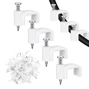 100pcs White Cable Clips 10mm Flat Ethernet Cable Wall Clips Cable Tacks Coax Cable Clips Speaker Wire Clips Cable Nails Wire Cord Management Clips for Wire Ethernet Cable(10 mm)