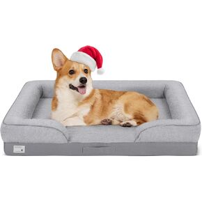 Orthopedic Dog Bed for Medium Dogs, Waterproof Dog Bed with Sides, Non-Slip and Egg-Crate Foam Pet Couch Bed with Removable Washable Cover, Doggie Bed with Carry Handle, Grey, 28" x 23" x 6.5"