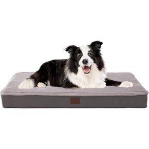 Orthopedic Dog Beds for XL, Large, Medium, Small Dogs, Washable Dog Bed with Egg Crate Foam, Waterproof Dog Bed with Removable Cover & Anti-Slip Bottom, Comfy Striped Dog Crate Bed, 40x28 Inch, Gray