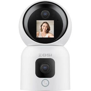 ZOSI 2K Dual-Lens Indoor Camera, Two-Way Video, Gesture/One-Touch Calling, Human Tracking, C528M 360° View Pan/Tilt Home Plug-in Security Camera, Baby/Pet Dog Monitor, 2.4G/5G Dual-Band WiFi
