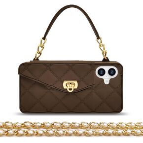 Omio Compatible with iPhone 16 Wallet Case with Card Holder Luxury Chain Case with Long Pearl Shoulder Crossbody Lanyard Wrist Strap Soft Silicone Handbag Cover for iPhone 16 Women Girls, White