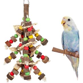 Large Bird Parrot Toy, Bird Chewing Bite Toys Wooden Blocks Nuts Corn Cob Loofah Hanging Cage Toys for Macaws African Grey Conure Cokatoos Parakeets and Other Large Medium Birds