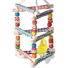 Super Bird Creations SB51113 Finger Trap Pagoda Bird Toy - Satisfies Chewing for Canary Finch Parrotlets Cockatiels - Vibrant Design with Cotton Rope, Beads, & Rings - Medium Size Birds, 14.5"x7"x7"