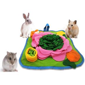 Rabbit Foraging Mat，Bunny Snuffle Mat for Hamsters Puzzle Toys Ferrets Interactive Feeding Mat for Guinea Pigs Hedgehog Chinchillas Small Animals Stress Relief (Green Pink)
