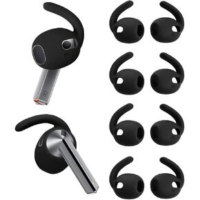 Galaxy Buds 3 Ear Hooks Sport Ear Tips Replacement Anti-Slip Non-Slip Silicone Eartips and Covers Gel Wings Accessories Compatible with Samsung Galaxy Buds 3 Black 4 Pairs