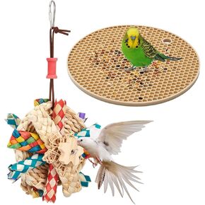 3 Pcs Bird Foraging Toys Puzzle Sets 1 Pcs Bird Parakeet Toy Silicone 2 Pcs Bird Slow Feeder Mat Conure Toy Parakeet Seed Container Food Feeder for Cage Bird Toy for Cockatiel Lovebird Parakeet Budgie