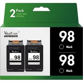 Valuetoner Remanufactured Ink Cartridge Replacement for HP 98 (C9364WN) for Officejet 150 100 6310 H470, PhotoSmart 2570 2575 8050 C4180 C4150, Deskjet 460 5940 D4145 D4155 Printer (Black, 2 Pack)