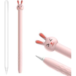 Case Compatible with Apple Pencil 2nd Generation,Cute Cartoon Animal Anti-Fall Silicone Protector Sleeve Grip Skin Cover Holder Pocket Pen Stick Accessories Kit for iPad (Pink Rabbit)