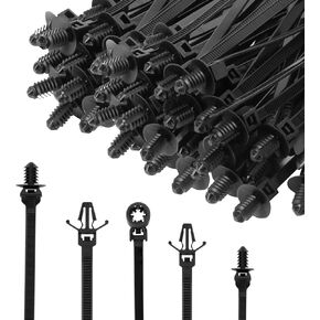 XINGO 210 PCS Universal Nylon Push Mount Cable Zip Ties Assorted Sizes, Heavy Duty Nylon Push Mount Self Locking UV Resistant Wire Ties, 5 Most Popular Sizes,for Indoor Wire Tying Construction Auto