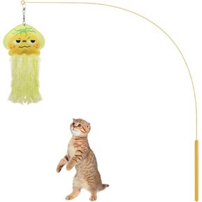 Andiker Cat Wand Toy, 35 Inches Flexible Cat Stick with Cute Jellyfish Cat Wand Replacement Cat Teaser Toy Sturdy Interactive Cat Toy for Indoor Cats to Chase Pounce Entertain (Blue)