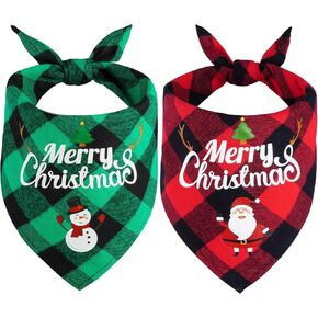 choyaxo 2 Pack Christmas Dog Bandanas Plaid Dog Christmas Scarf Cotton Fabric Holiday Bandanas for Small Pets Dogs Cats