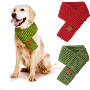 2 Pack Dog Knitted Scarf Christmas Red Green Dog Warm Bandanas Winter Holiday Decoration Scarf Pet Costume Accessories Dogs