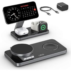 Foldable 3 in 1 Wireless Charging Station for Apple Compatible with Magsafe Charger Stand,Magnetic Wireless Charger Station for iPhone 16 15 14 13 12 Series,Airpods Pro,Apple Watch(Carbon Black)